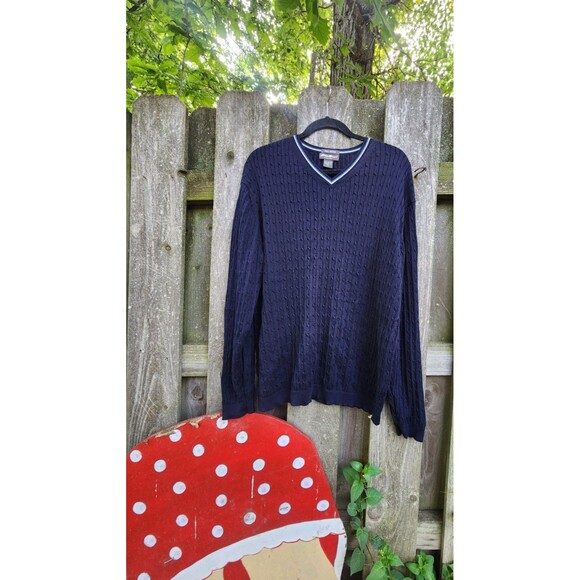 Lands End Sweater Mens XL Preppy Tennis Pima Cotton - Picture 2 of 8